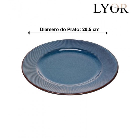Prato 20,5cm Para Sobremesa De Cerâmica Linear Azul
